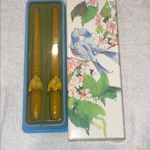 Avon Yellow Bird Taper Candle Pair new in original box